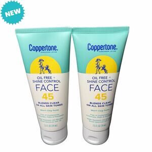 Coppertone Oil Free + Shine Control Face SPF 45 Sunscreen Lotion 2.5oz Lot of 2